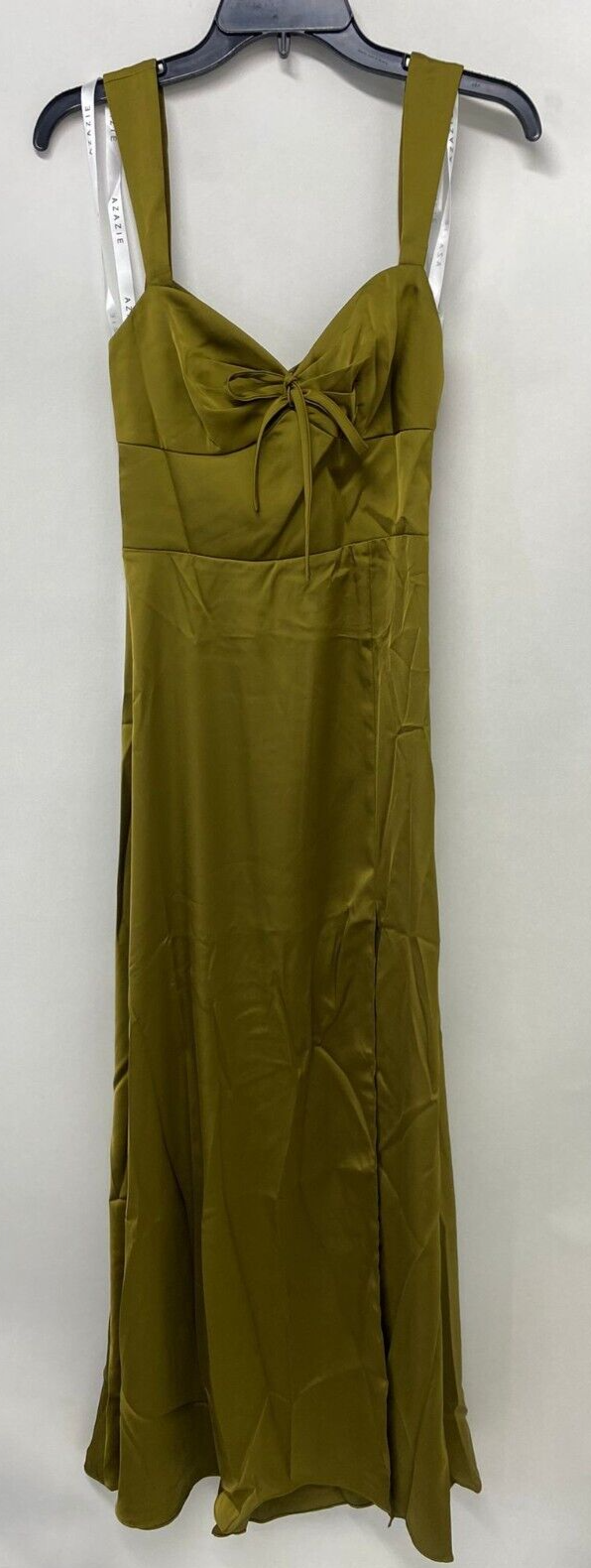 Azazie Womens 2 4 Alexia Stretch Satin Bridesmaid Dress Martini Green A Line