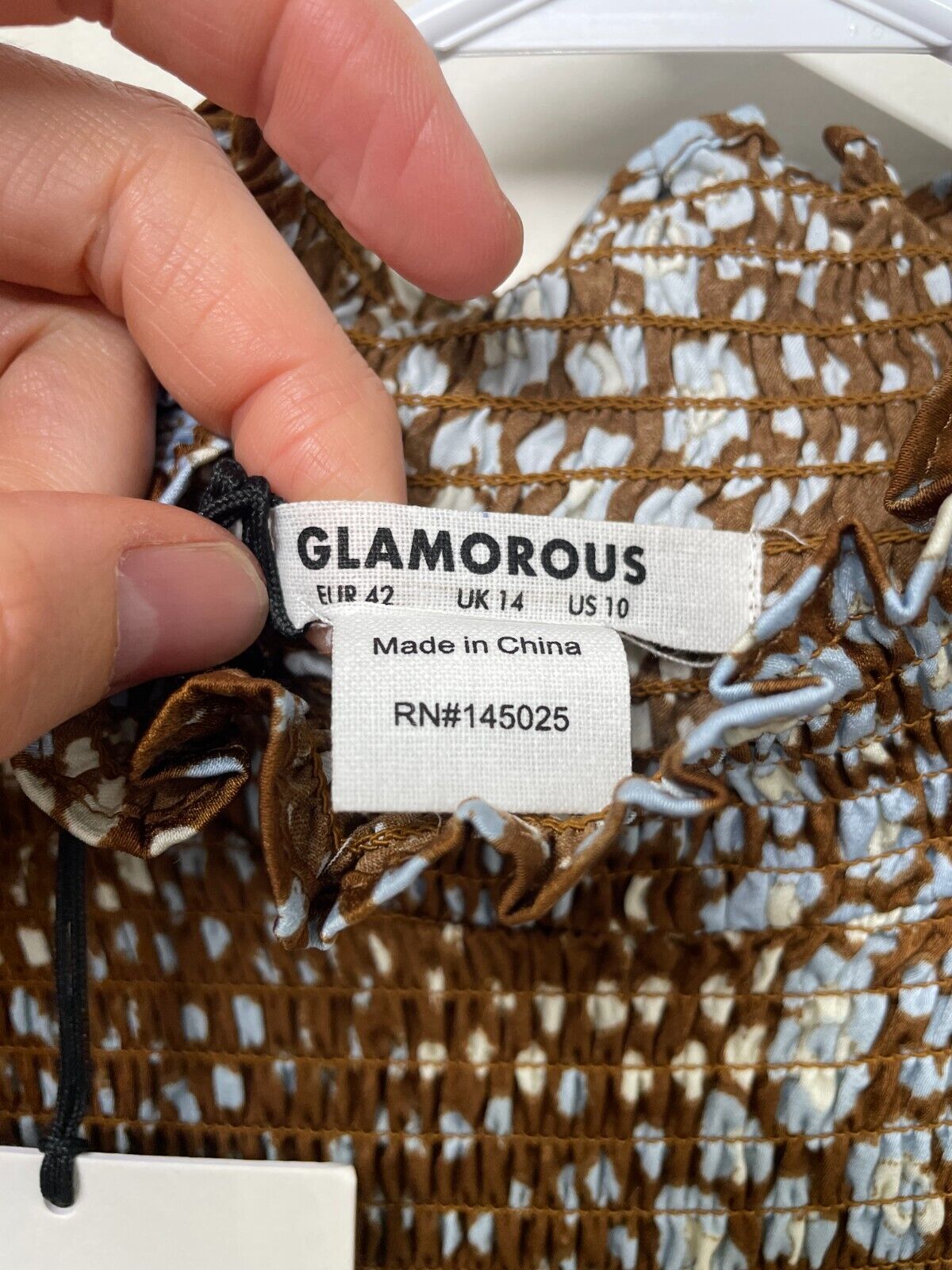 Glamorous Women's 10 Shirred Neck Mini Smock Dress Brown Blue Leopard-Multi ASOS