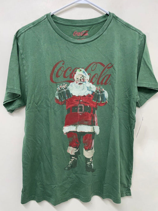 Lucky Brand Mens M Coca Cola Santa Claus T Shirt Green Faded Tee Christmas