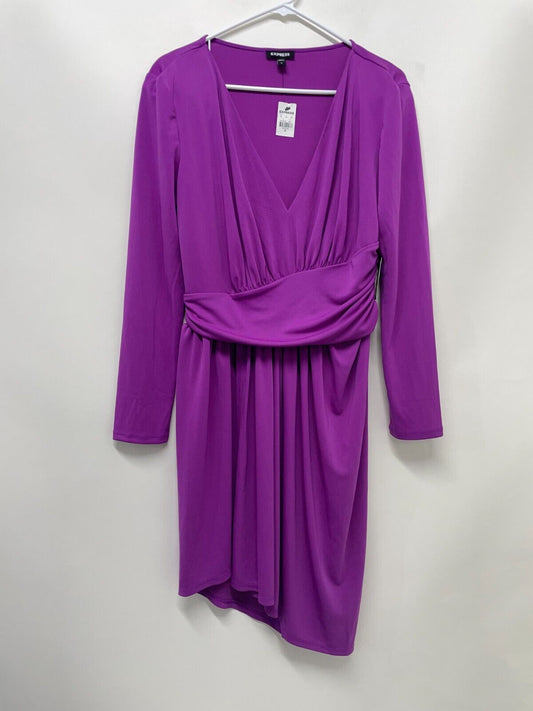 Express Women's M Draped V-Neck Strong Shoulder Mini Dress Purple Crush NWT