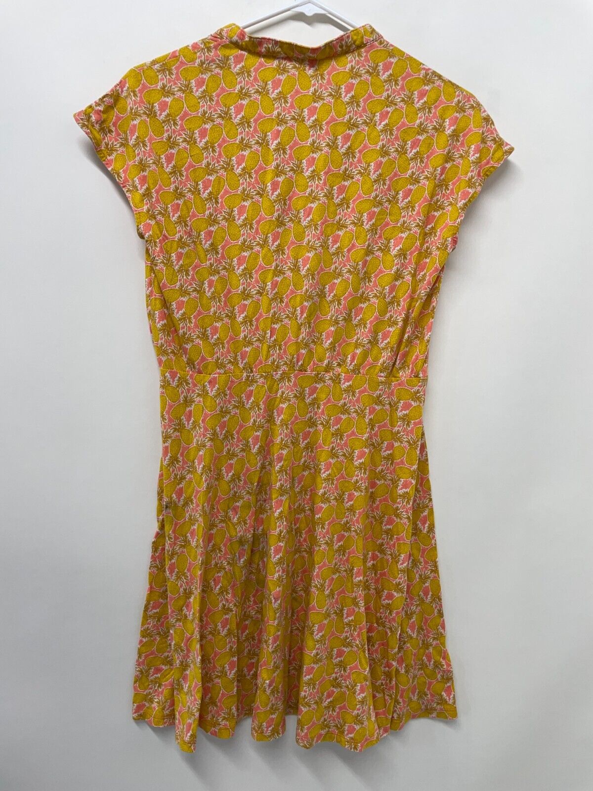 Boden Womens 6 Flippy Jersey Dress Yellow Pineapple Print Button Front D0259