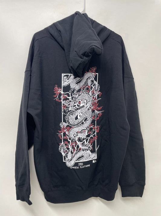 Boohoo Mens L Oversized Dragon Box Graphic Hoodie Sweatshirt Black Pullover