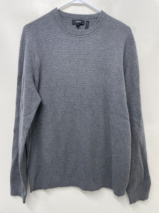 Theory Mens M Stone Crewneck Cotton Long Sleeve Sweater Grey Breach K0784722