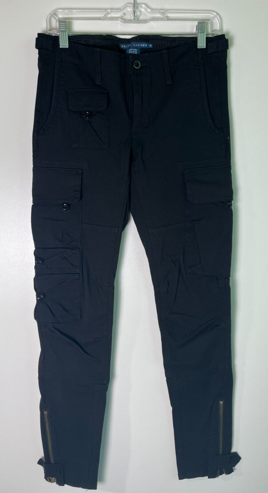 Ralph Lauren Womens 8 Ankle Zip Utility Pockets Skinny Cargo Pants Black 6862414