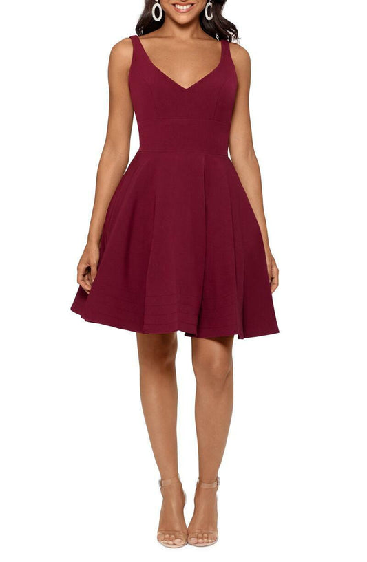 Xscape Womens 12 Burgundy Wine V Neck Sleeveless Fit & Flare Cocktail Dress Gown