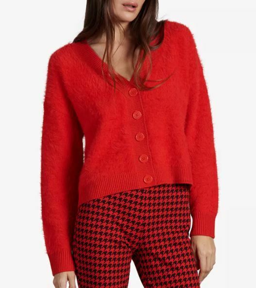 Sanctuary Womens Plus Size Red Supersoft Crop Cardigan Sweater Eyelash Cozy