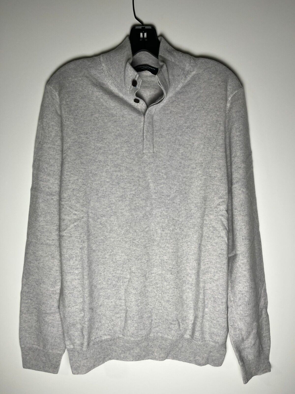 Charles Tyrwhitt Mens M Merino/Cashmere Button Neck Jumper Sweater Silver Grey