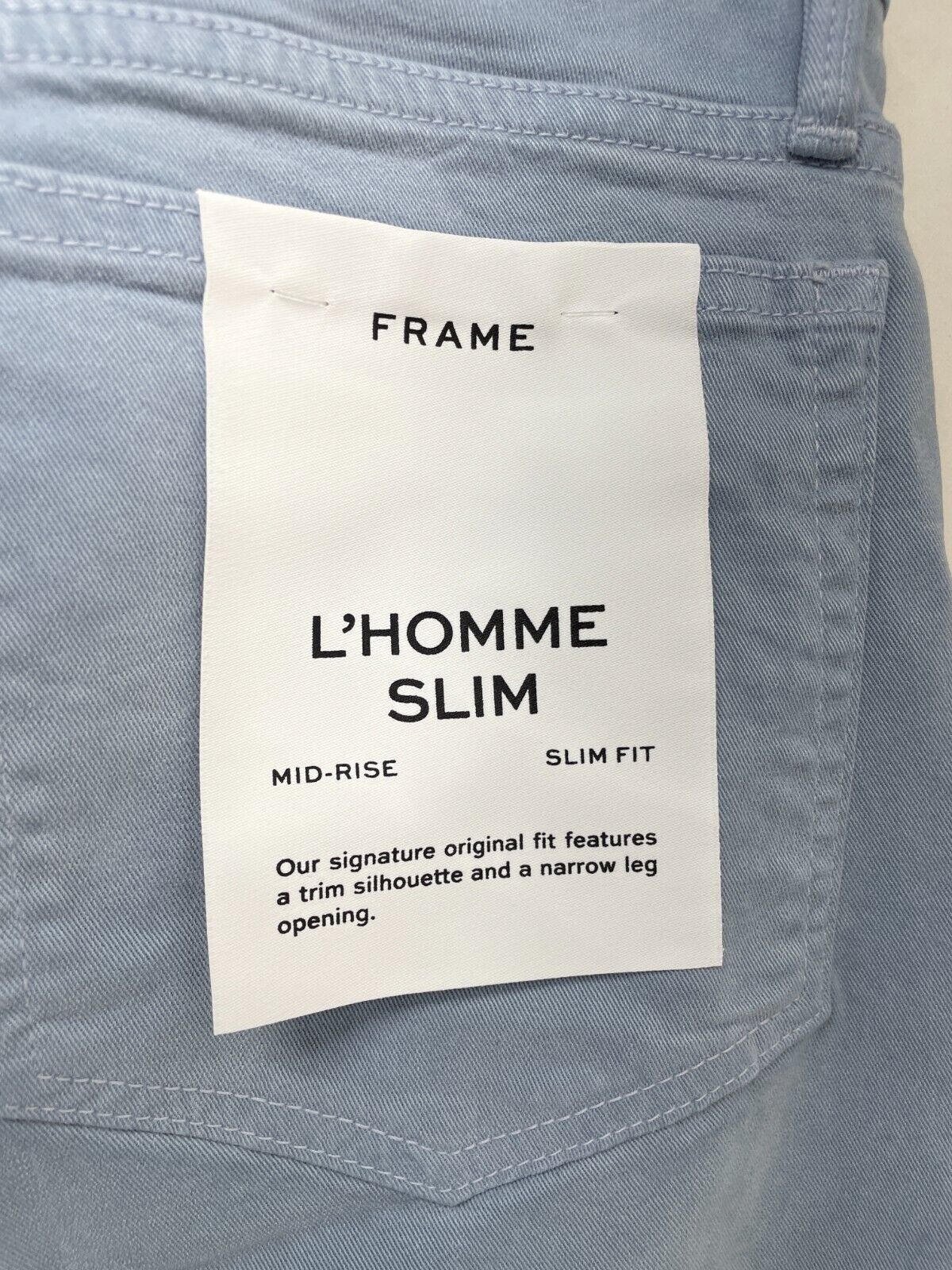 Frame Mens 33 L'Homme Slim-Fit Jeans Sky Blue Mid-Rise Straight Leg Stretch