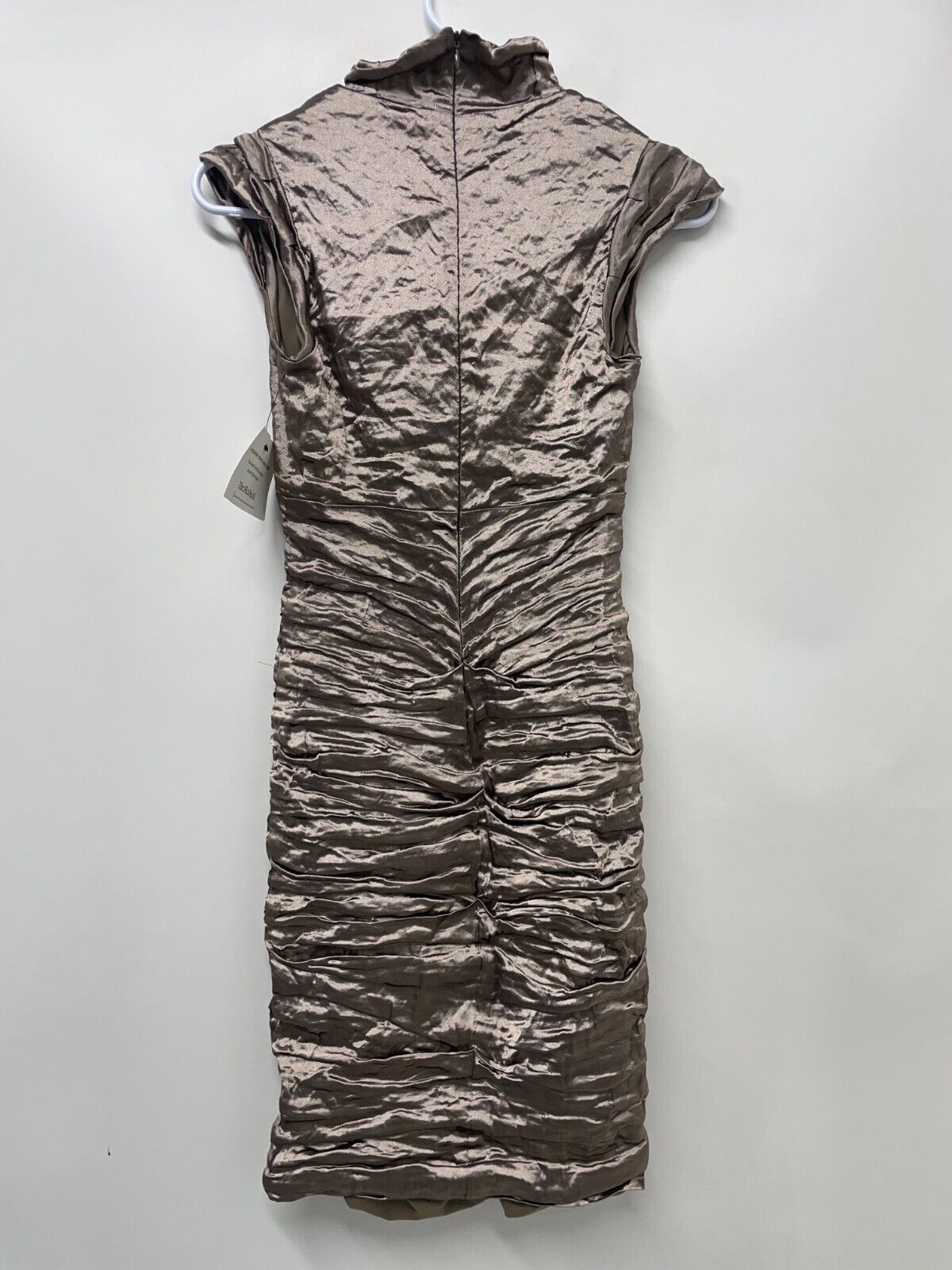 Nicole Miller Women's 2 Metallic Sheath Crinkle Dress Champagne Cocktail Mini