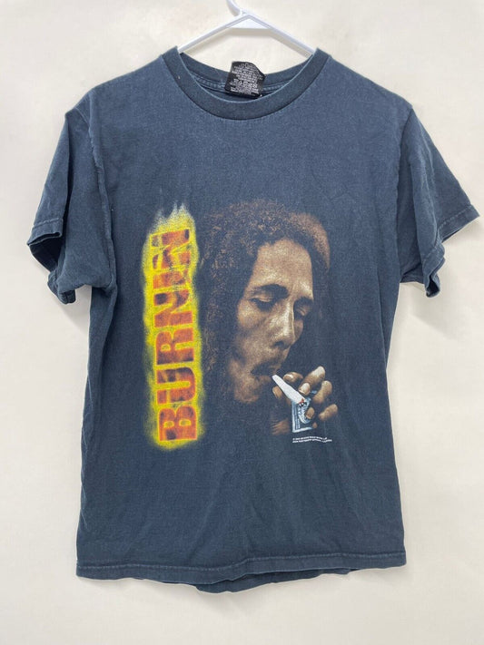 Bob Marley Mens M Zion Rootswear Black 2004 Burnin Joint T Shirt Marijuana VTG