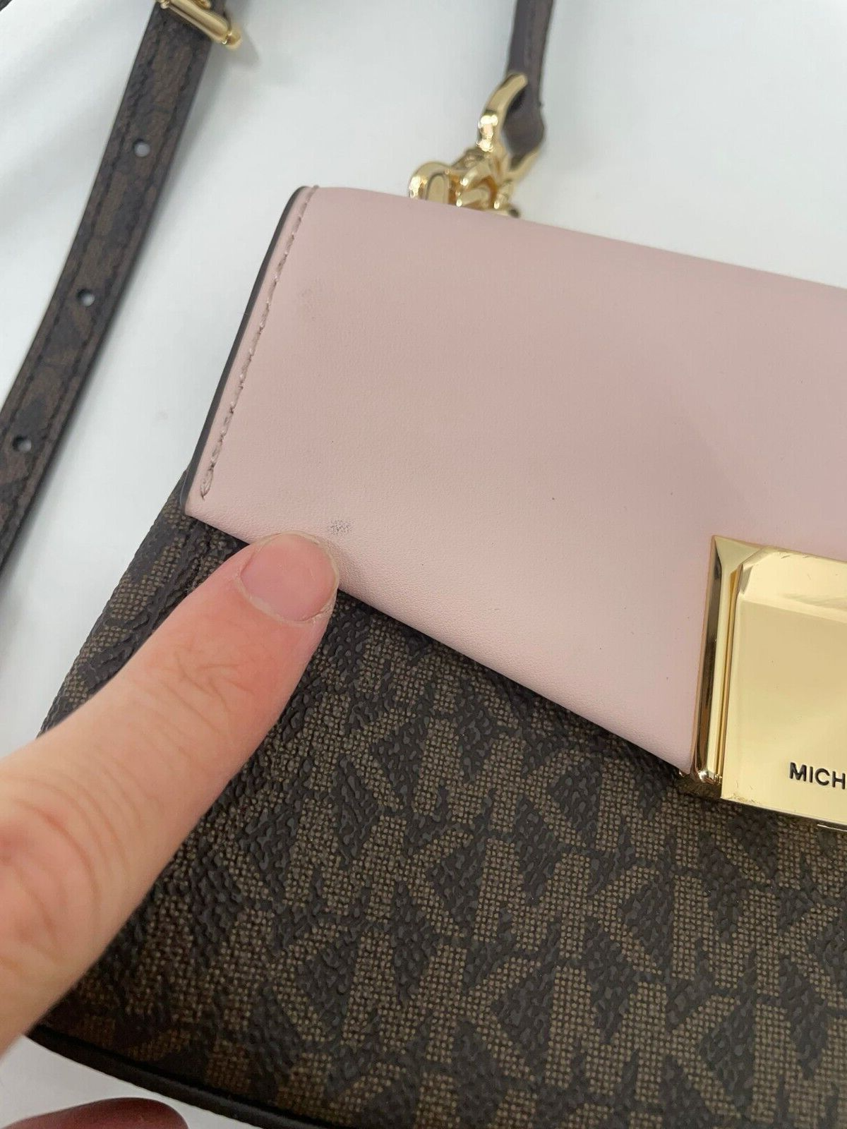 Michael Kors Lita Small Leather Crossbody Bag Brown Signature Logo Purse Pink