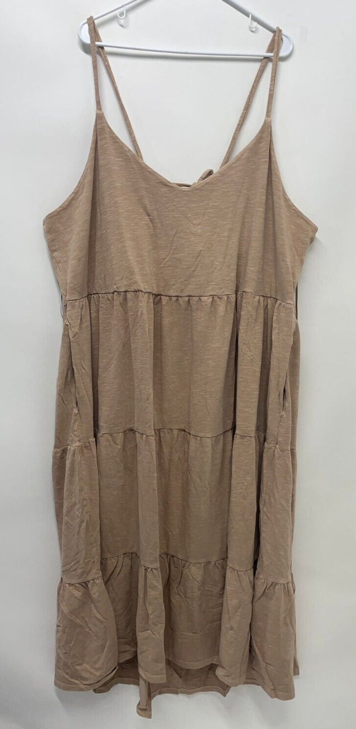 Old Navy Womens 4X Tiered Slub-Knit Midi Cami Swing Dress Tan Beige Wrapper