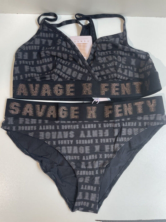 Savage X Fenty Womens XL Forever Savage Bralette Panty Set All Over Print Bikini