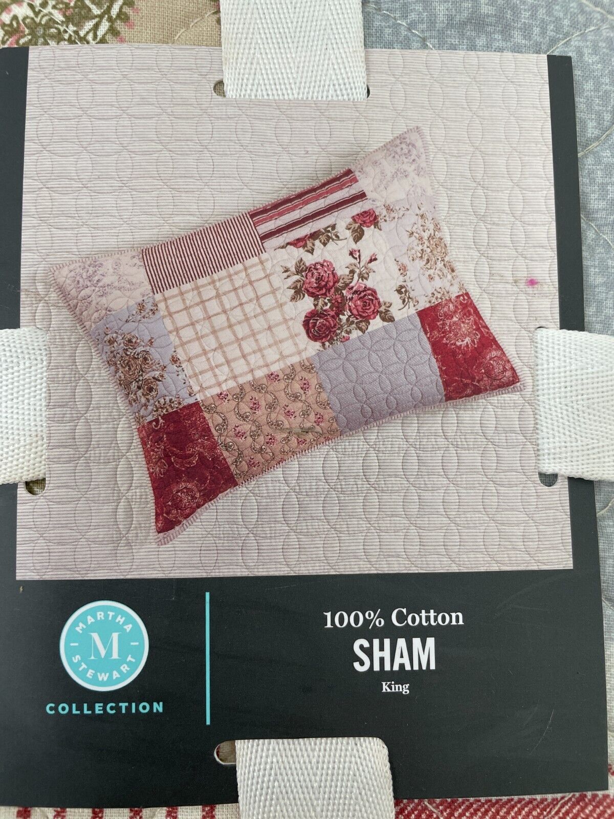Martha Stewart King Size Set Of 2 Farmhouse Reversible Patchwork Quilted Shams