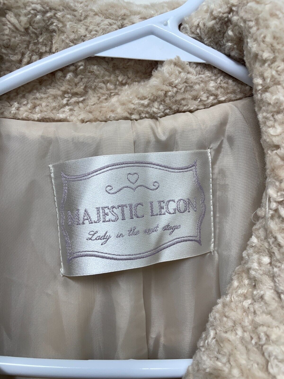 Majestic Legon Women's M Deep Pile Sherpa Moto Jacket Beige Fleece Full Zip NEW