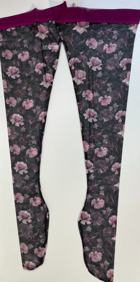 Uye Surana Women's XL/2X Floral Fantasy Printed Stay Up Stockings 8-9333F