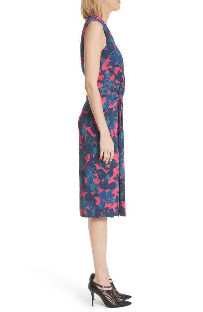 Jason Wu Womens 0 Fruit Floral Print Wrap Front Midi Dress Crepe XS Navy Blue
