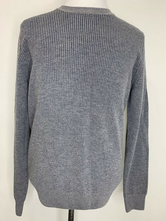 Canali Mens 58 Gray Navy Ribbed Merino Wool and Cotton Crewneck Sweater Italy