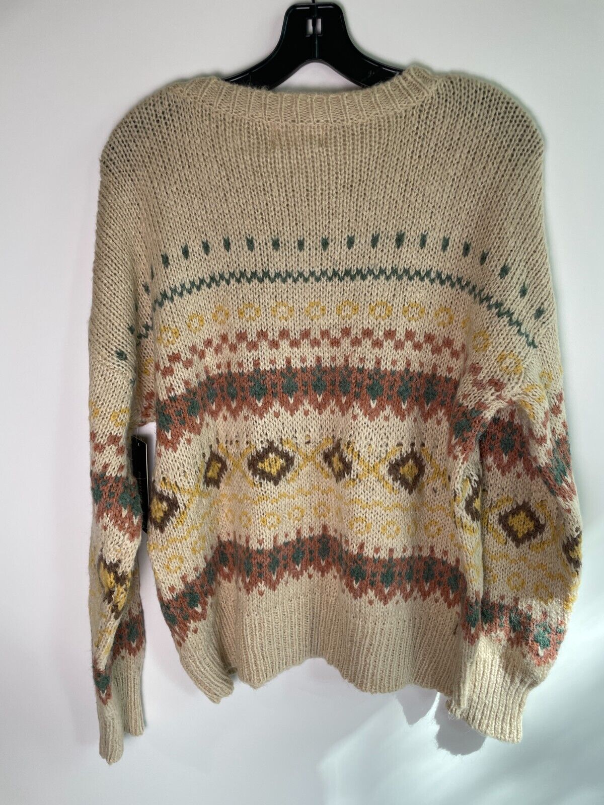 Korye Womens M Fair Isle Pullover Sweater Beige Oversized Long Sleeve Cozy