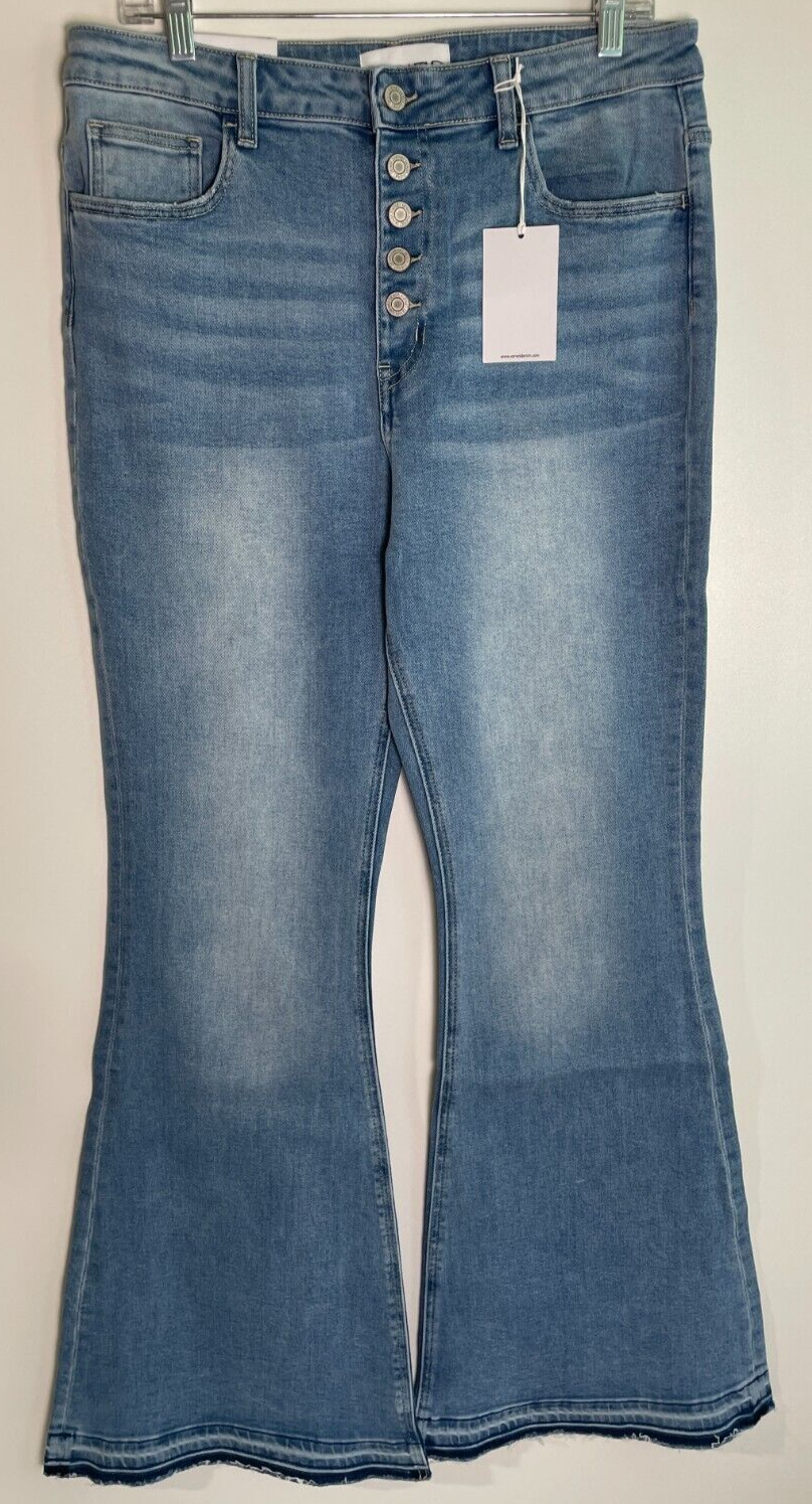 Ververt Womens 32/15 Valentine Super High Rise Button Fly Flare Jeans V2630