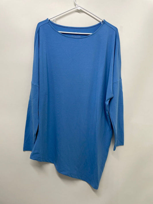 Betabrand Women XL Kiley Top Asymmetrical Drapey Boat Neck Shirt Blue 3/4 Sleeve