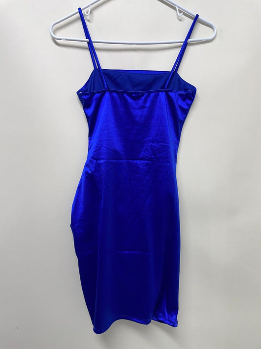 Windsor Womens XS Wrapped in Stylish Ruched Mini Dress Royal Blue Satin 05103