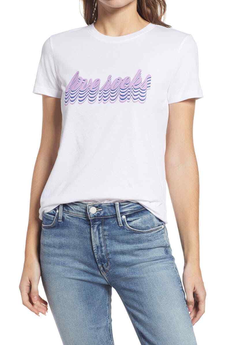 Halogen Women White Love Rocks Graphic Tee T Shirt Top Choose Size Nordstrom NWT