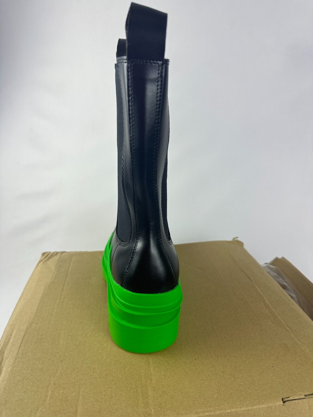 Vertundy Womens 6 Mid Calf Rain Boot Black Green Leather Waterproof 1122