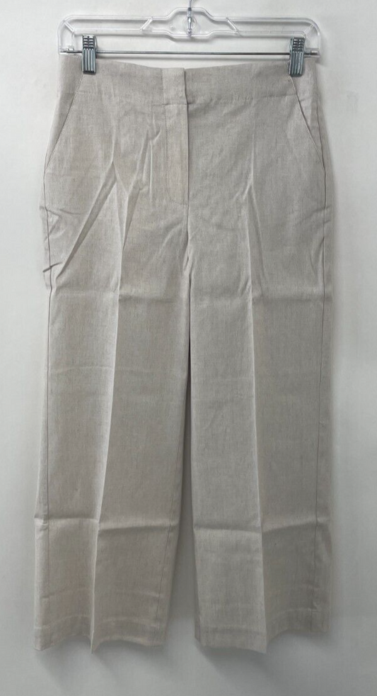 Mango Womens 2 Cropped Linen Blend Pant Trousers Straight Beige Neutral 47007130