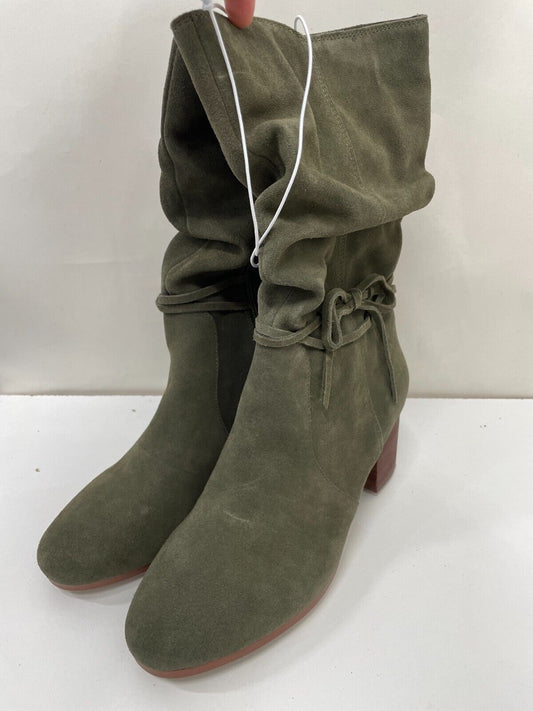 Violet & Red Womens 9M Janine Mid-Calf Faux Suede Boots Green Zip Closure