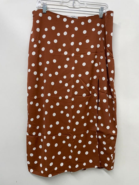 Abercrombie & Fitch Womens L Polka Dot Dipped Waist Midi Skirt Brown Back Zip