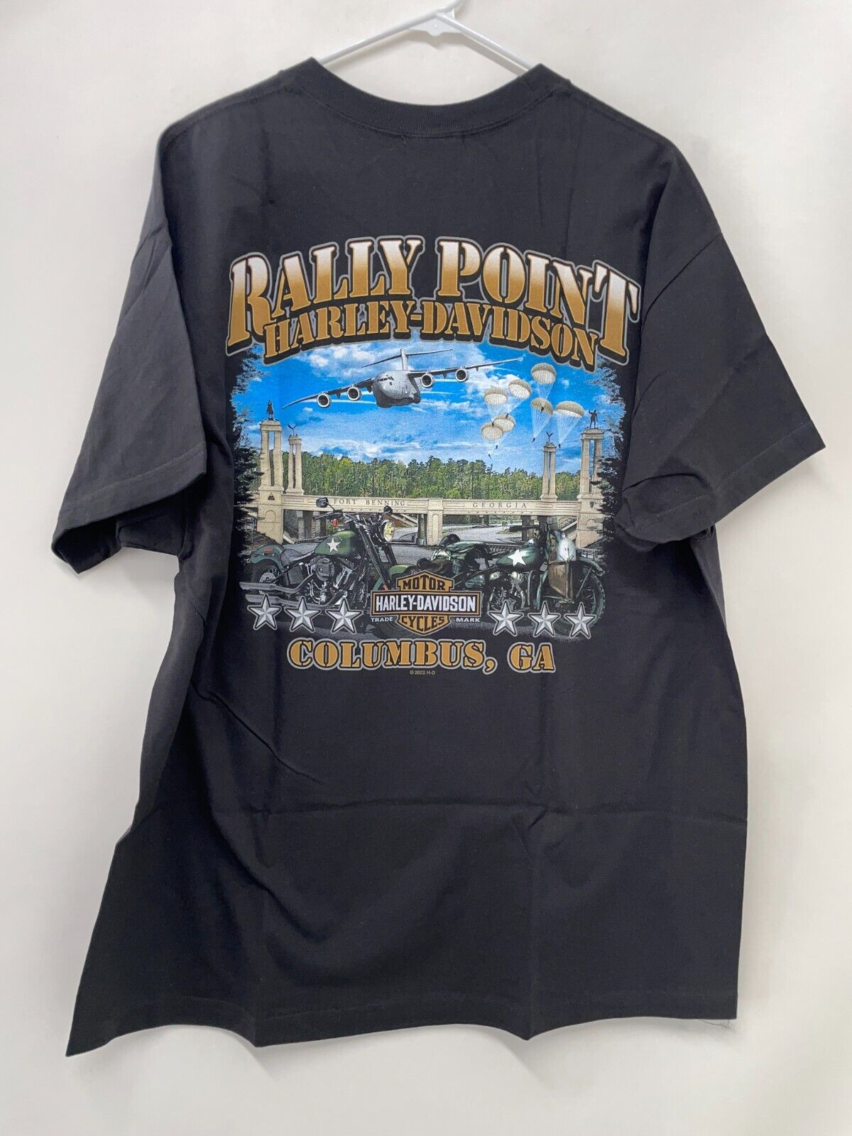 Harley Davidson Mens L Rally Point Short Sleeve Shirt Black Columbus GA Biker