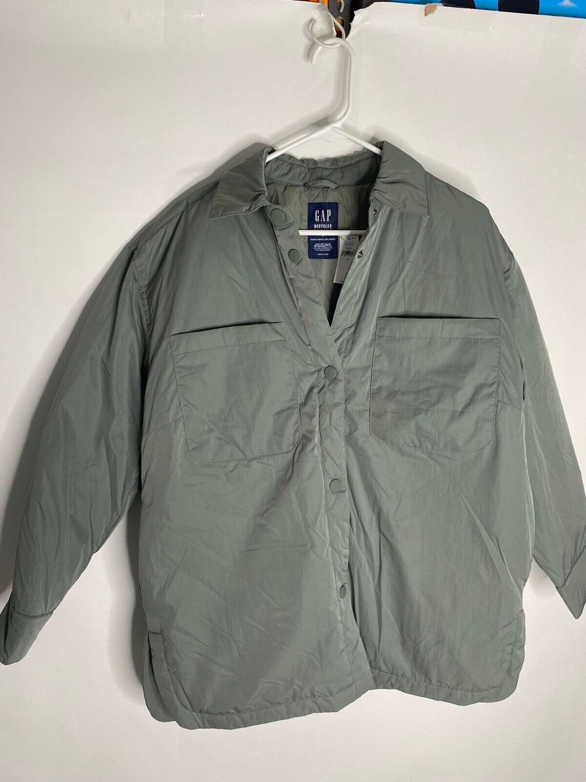 GAP Oversized Recycled Puffer Shirt Jacket Womens S Sage Green