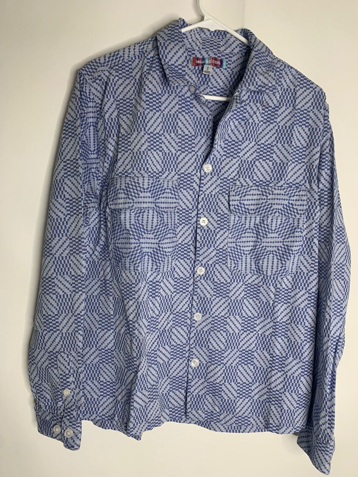 Urban Outfitters Mens S Blue Geometric Twill Button Down Over Shirt Jacket