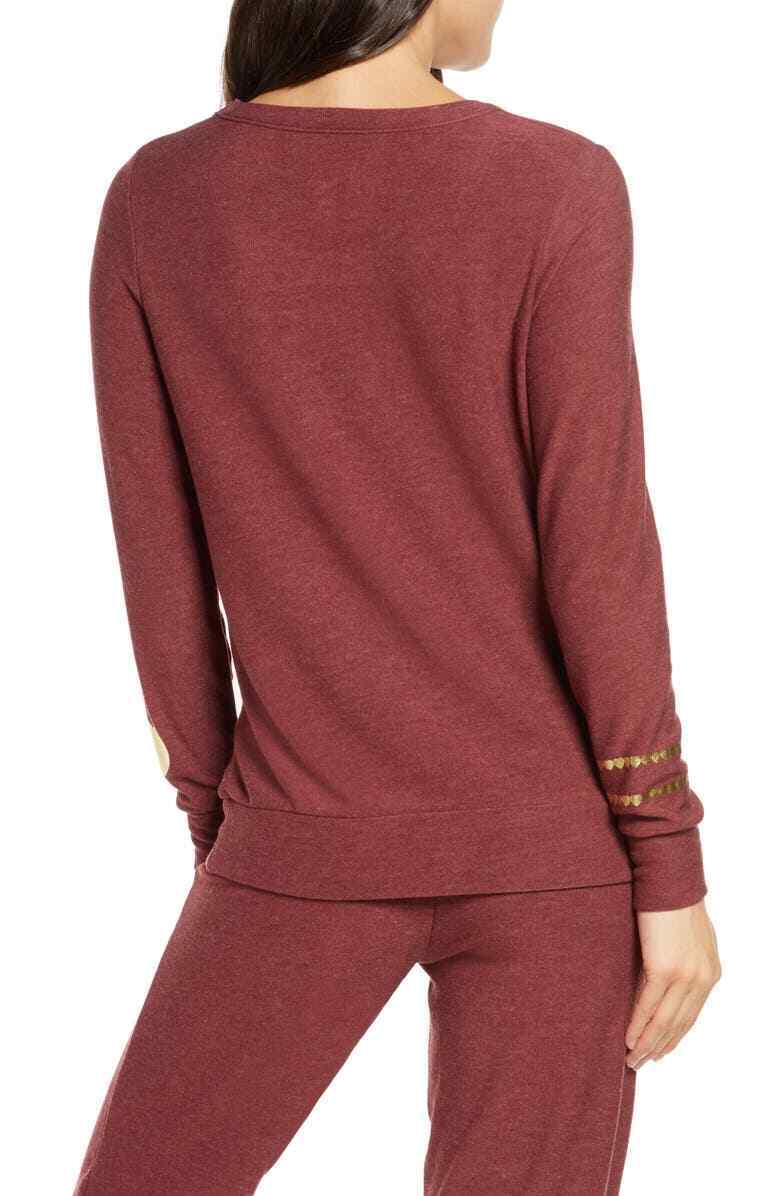 Chaser Womens Plus Size Golden Heart Sweatshirt Dark Ruby Pullover Cozy Knit