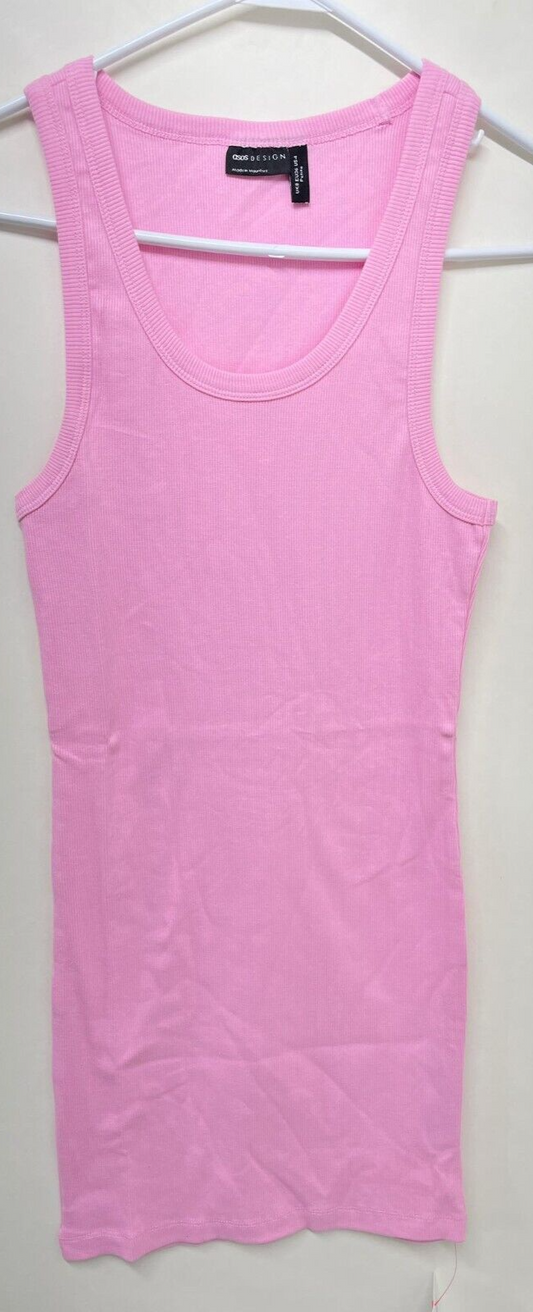 ASOS Design Womens 4 Petite Ribbed Scoop Neck Tank Vest Mini Dress Baby Pink