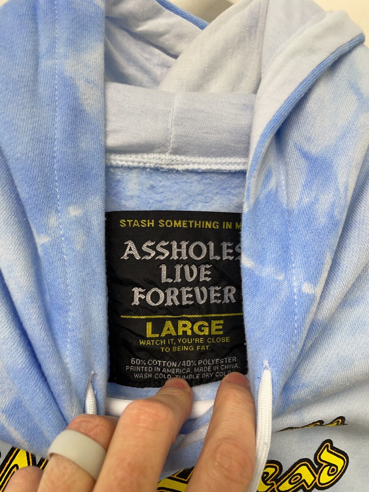 A**holes Live Forever Hoodie Adult L Blue Tie Dye Wish You Were Dead Mens ALF