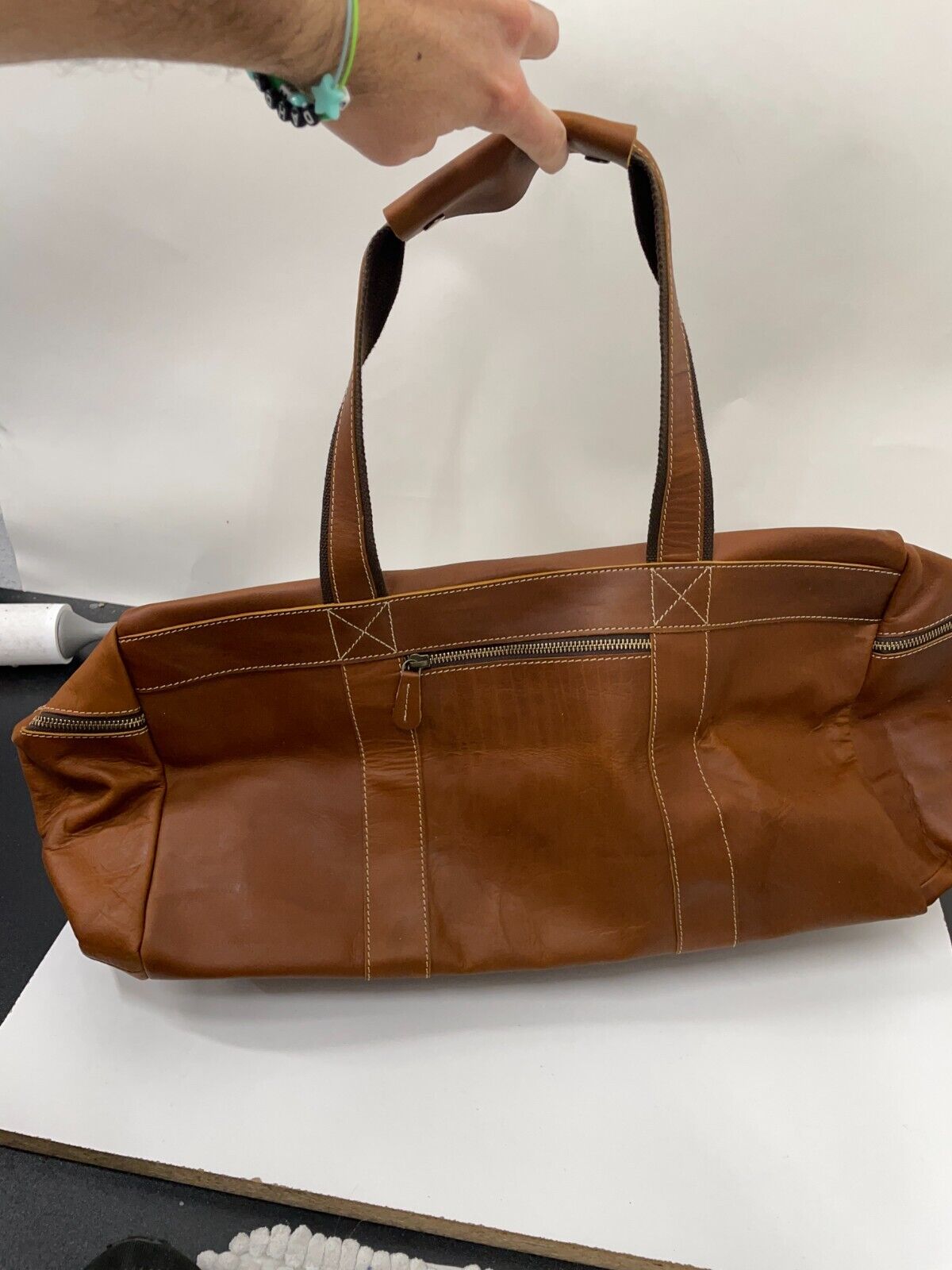 Viosi Genuine Leather Travel Duffel Bag Oversized Weekend Luggage Unisex Brown