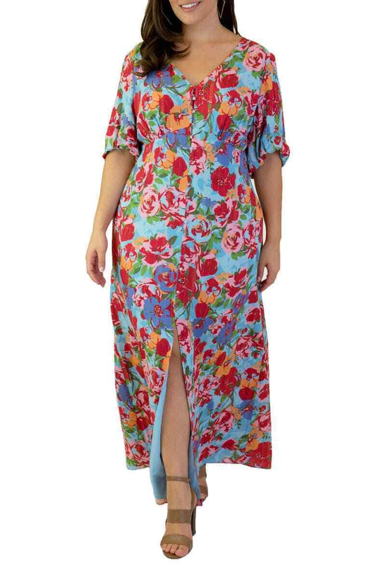 Maree Pour Toi Womens 26 Peasant Floral Print Metallic Stripe Maxi Dress 26W