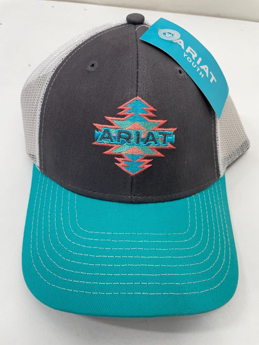 Ariat Youth OSFM Aztec Logo Ball Cap Trucker Snapback Hat Turquoise 1519006