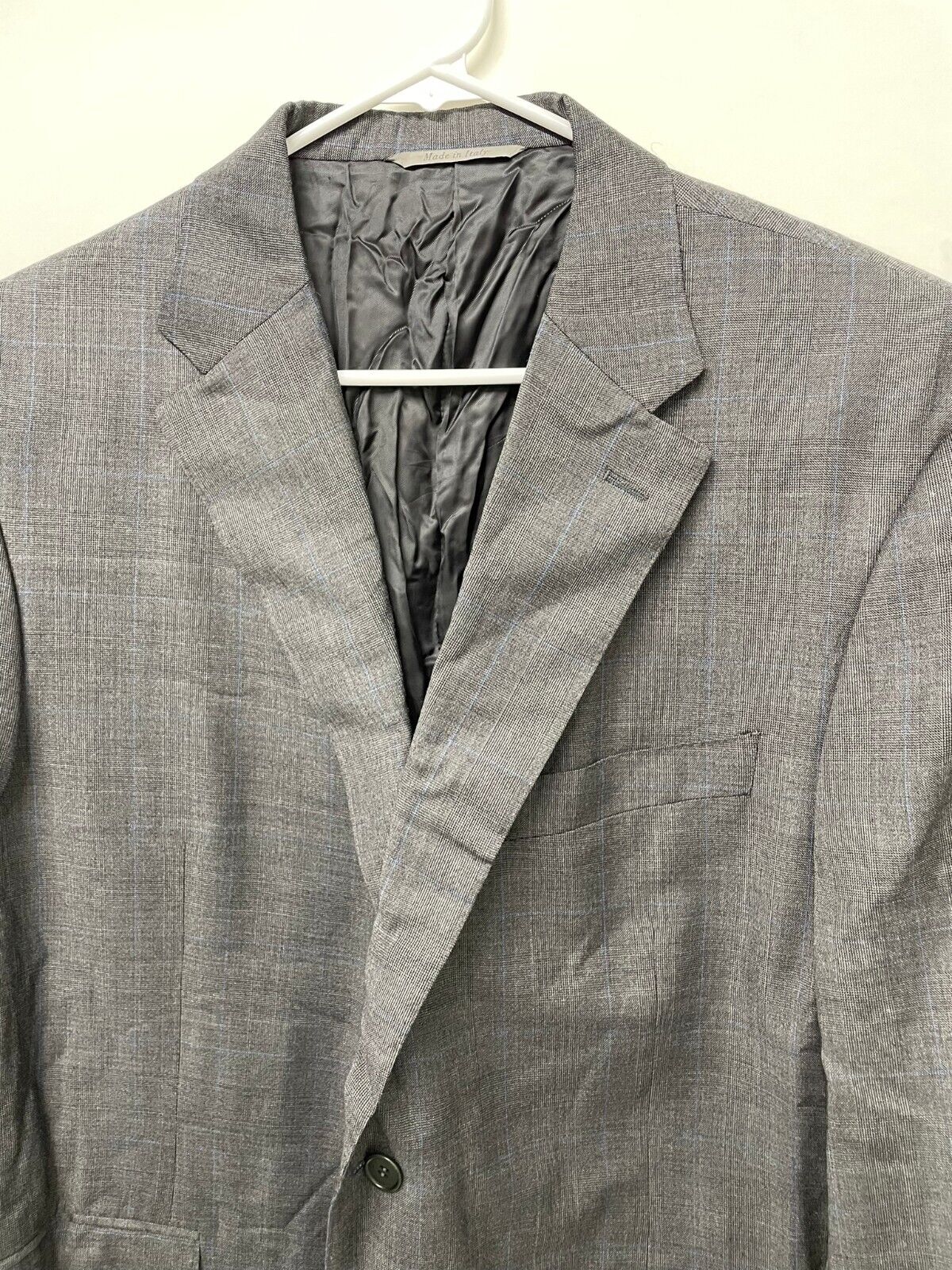 Canali Mens 48R Gray Windowpane Plaid Blue Suit Jacket Wool 58R Italy