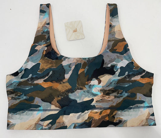 Fabletics Women's XL Harlyn Medium Impact Sports Bra Paint Brush Camo Pink Tint