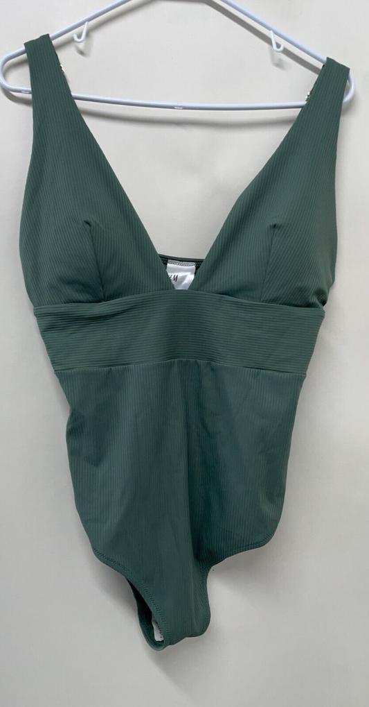H&M Womens L Shaping One-Piece Bathing Suit Swimwear Dark Sage Green 1017357002