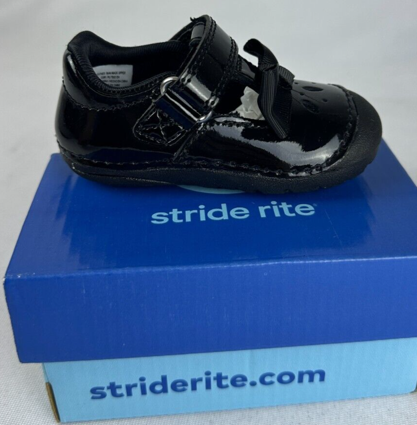 Stride Rite Toddler 3 Janna Black Patent Girls Shoes W/ Bow BG023503