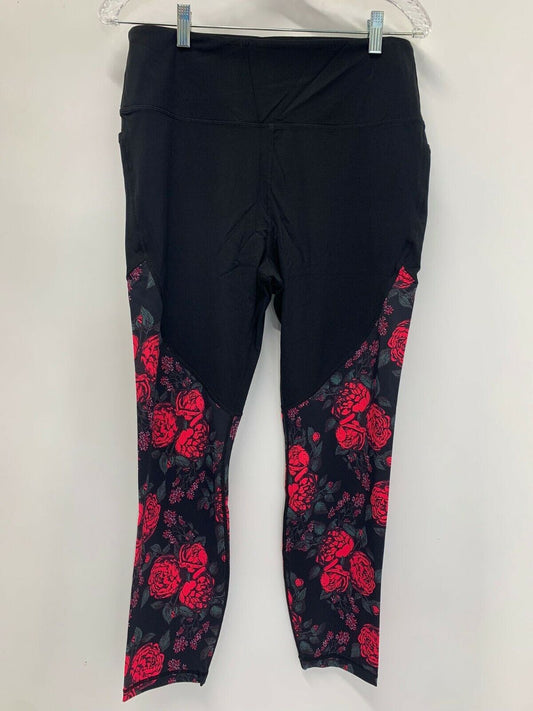Zyia Womens L 7/8 24" Legging Yoga Pants Electric Crimson Rose Black Floral