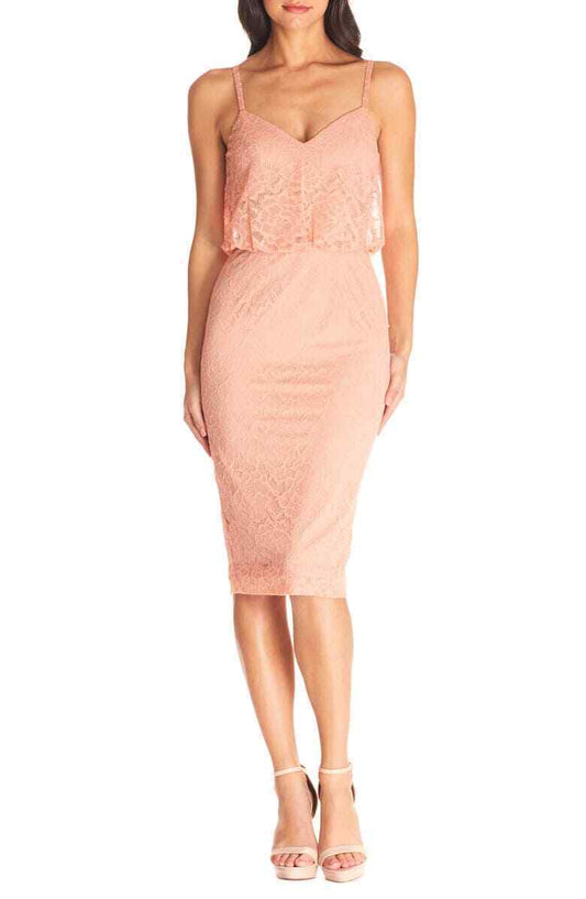 Dress the Population Womens L Blush Pink Alisha Lace Blouson Cocktail Dress