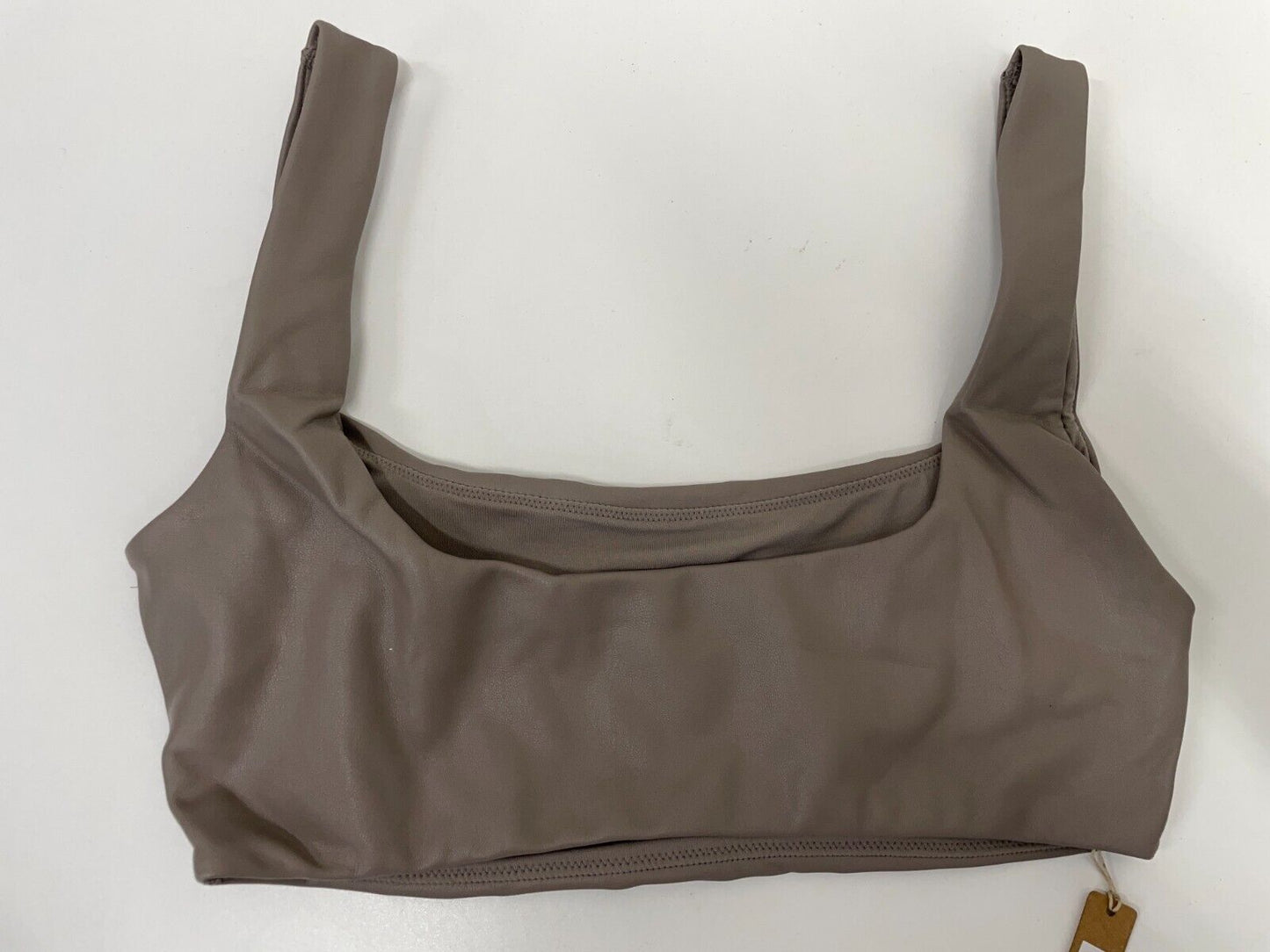 SKIMS Women's M Faux Leather Bralette Cement Gray Pullover Scoop Back 1143 NWT