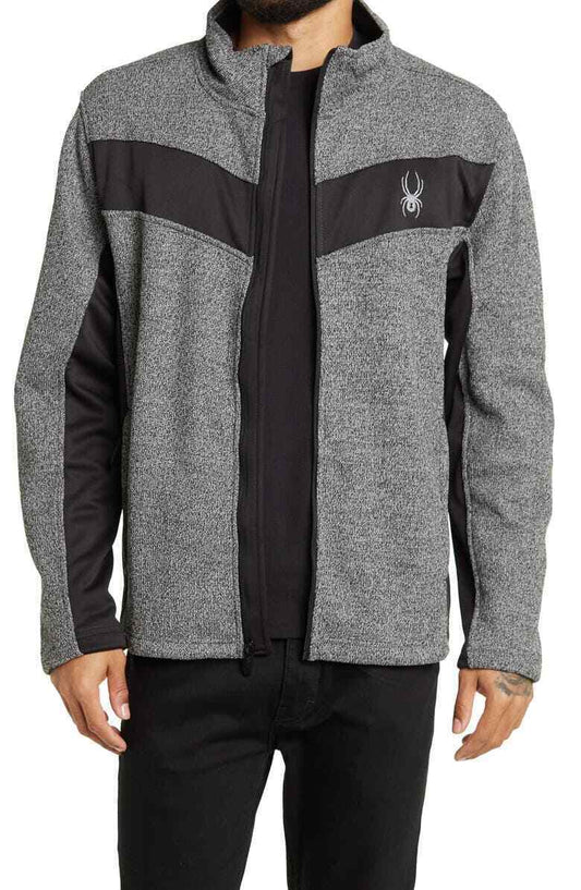 Spyder Men Charcoal Heather Gray Racer Knit Ray Textured Knit Zip Jacket Sweater
