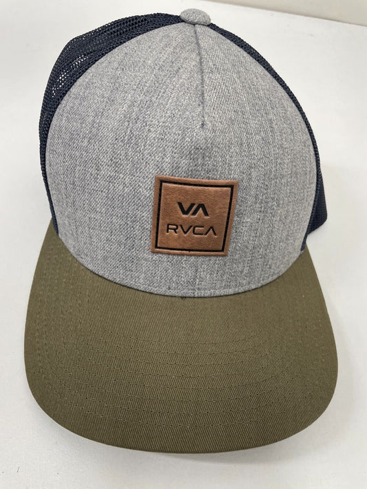RVCA Mens OS VA All the Way Curved Brim Trucker Hat Green Navy Mesh Strapback