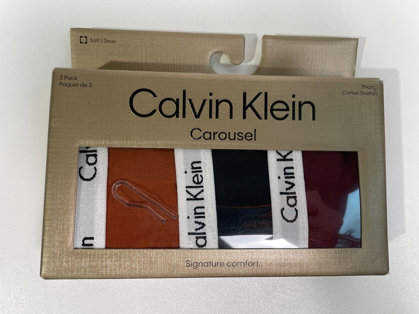 Calvin Klein Womens L Carousel Logo 3-Pack Thong Underwear Cotton QD5145-900